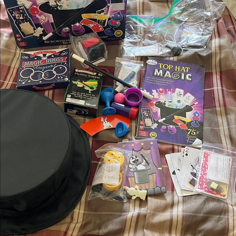 Top Hat Magic Kit Magic 75 Trick Set with box Directions, Top Hat Wand Cards EUC